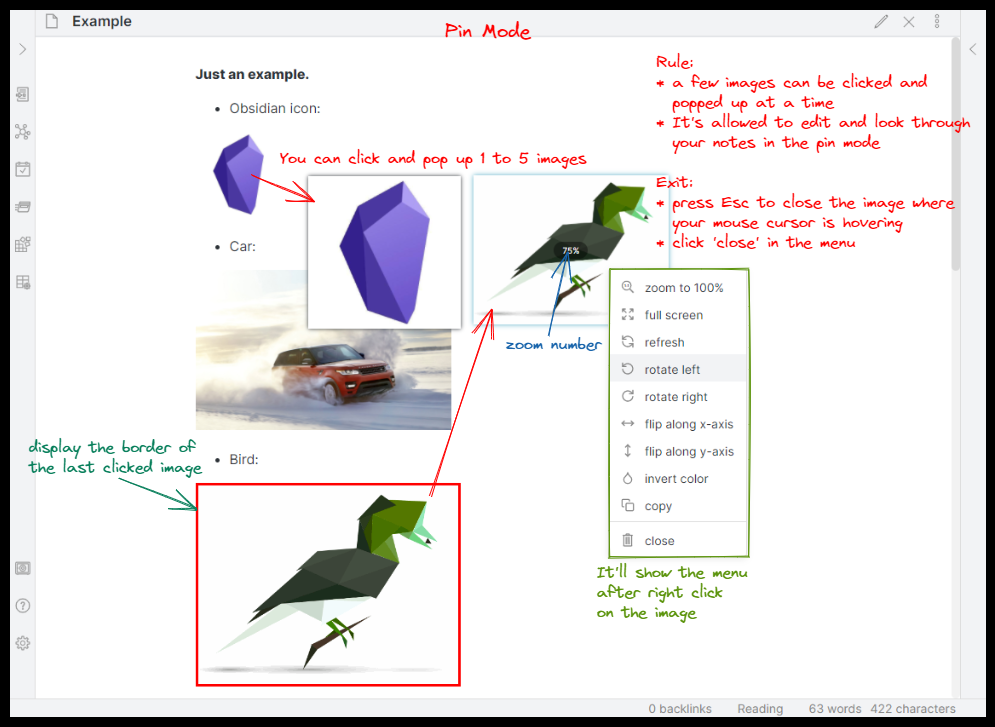 Obsidian 插件：Image toolkit 提供笔记中查看图片的基本操作--贴图模式